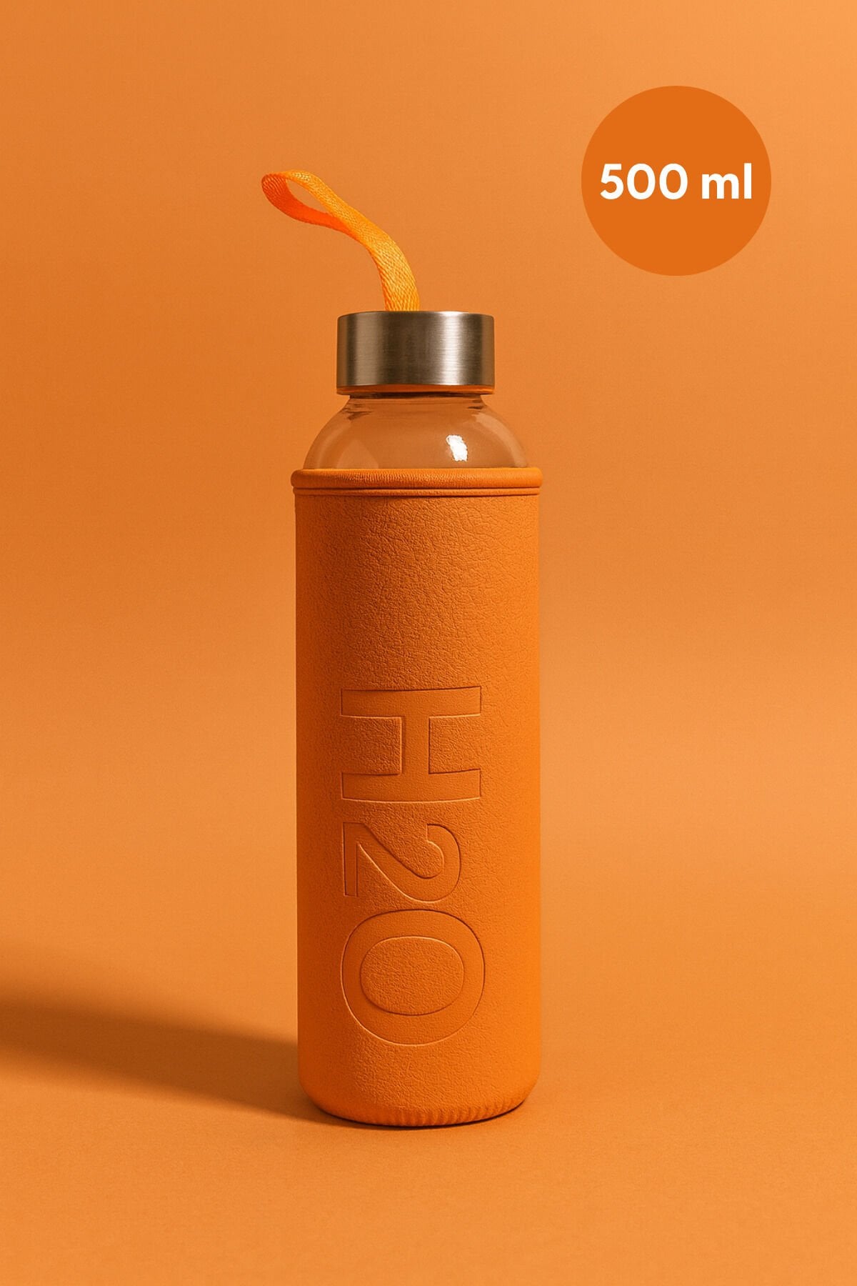 H2O Deri Kılıflı Cam Matara Turuncu 500 ml
