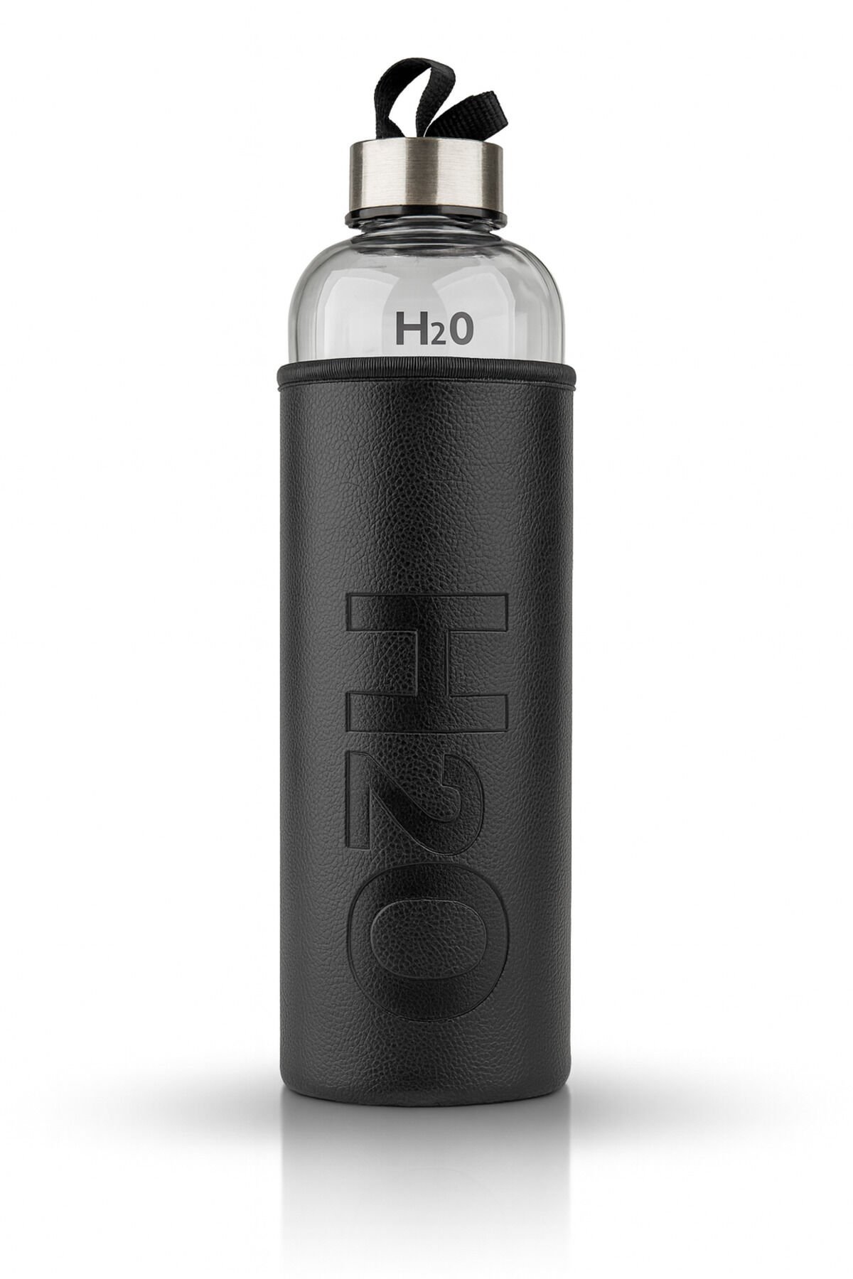 H2O Deri Kılıflı Cam Matara Siyah 1000 ml