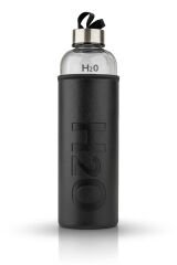 H2O Deri Kılıflı Cam Matara Siyah 1000 ml