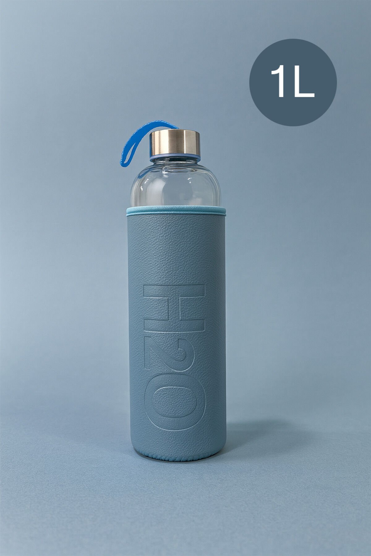 H2O Deri Kılıflı Cam Matara Mavi 1000 ml