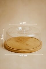 Lunin Bambu Tabanlı Şeffaf Kapaklı Kek Standı Pasta Sunum ve Saklama Kabı Büyük