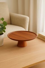 Tohana Akasya Ahşap Ayaklı Sunum Tabağı 30 cm Doğal Servis ve Pasta Sunum Standı