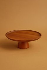 Tohana Akasya Ahşap Ayaklı Sunum Tabağı 30 cm Doğal Servis ve Pasta Sunum Standı