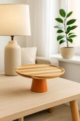 Tohana Akasya Ahşap Ayaklı Sunum Tabağı 25 cm Doğal Servis ve Pasta Sunum Standı