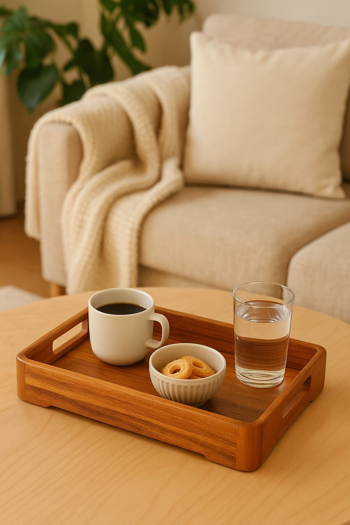Akasya Ahşap Servis Tepsisi Orta Boy – 37x25x4,5cm Doğal Ahşap Sunum Tepsisi