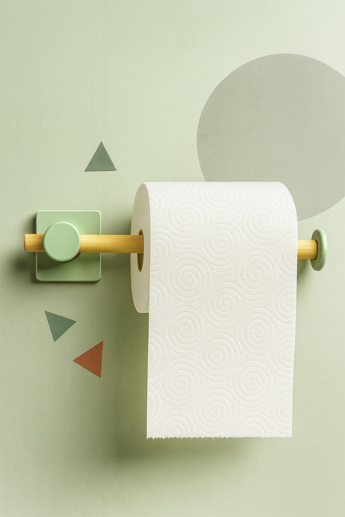 Kendiliğinden Yapışkanlı Bambu Tuvalet Kağıdı Tutucu Yeşil 20 cm