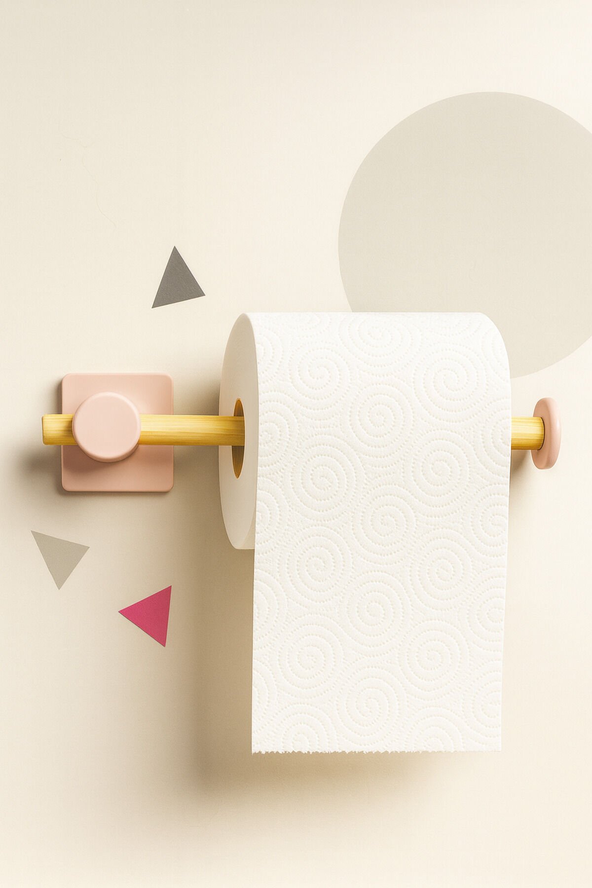 Kendiliğinden Yapışkanlı Bambu Tuvalet Kağıdı Tutucu Pembe 20 cm