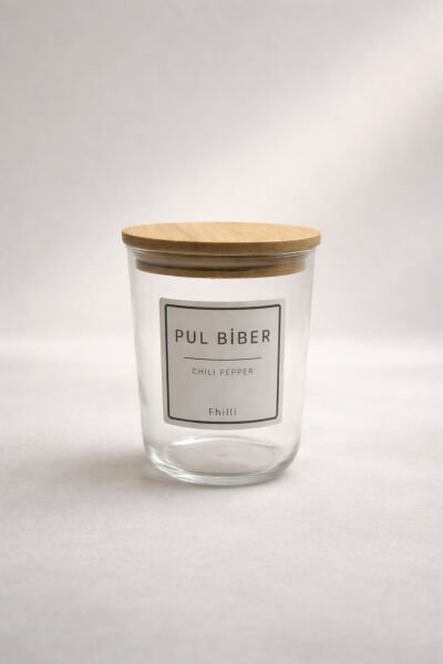 Motto - 12'li Bambu Vakum Kapaklı Etiket Hediyeli Cam Saklama Kabı Baharatlık Seti 315 ml