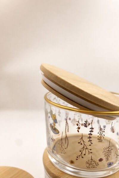 Vetro - 6'lı Bambu Kapaklı Cam Kahvaltılık Kase Mantar Desenli 220 cc