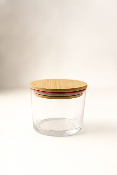 Vetro - 6'lı Bambu Kapaklı Cam Kahvaltılık Kase Pembe Rim 220 cc