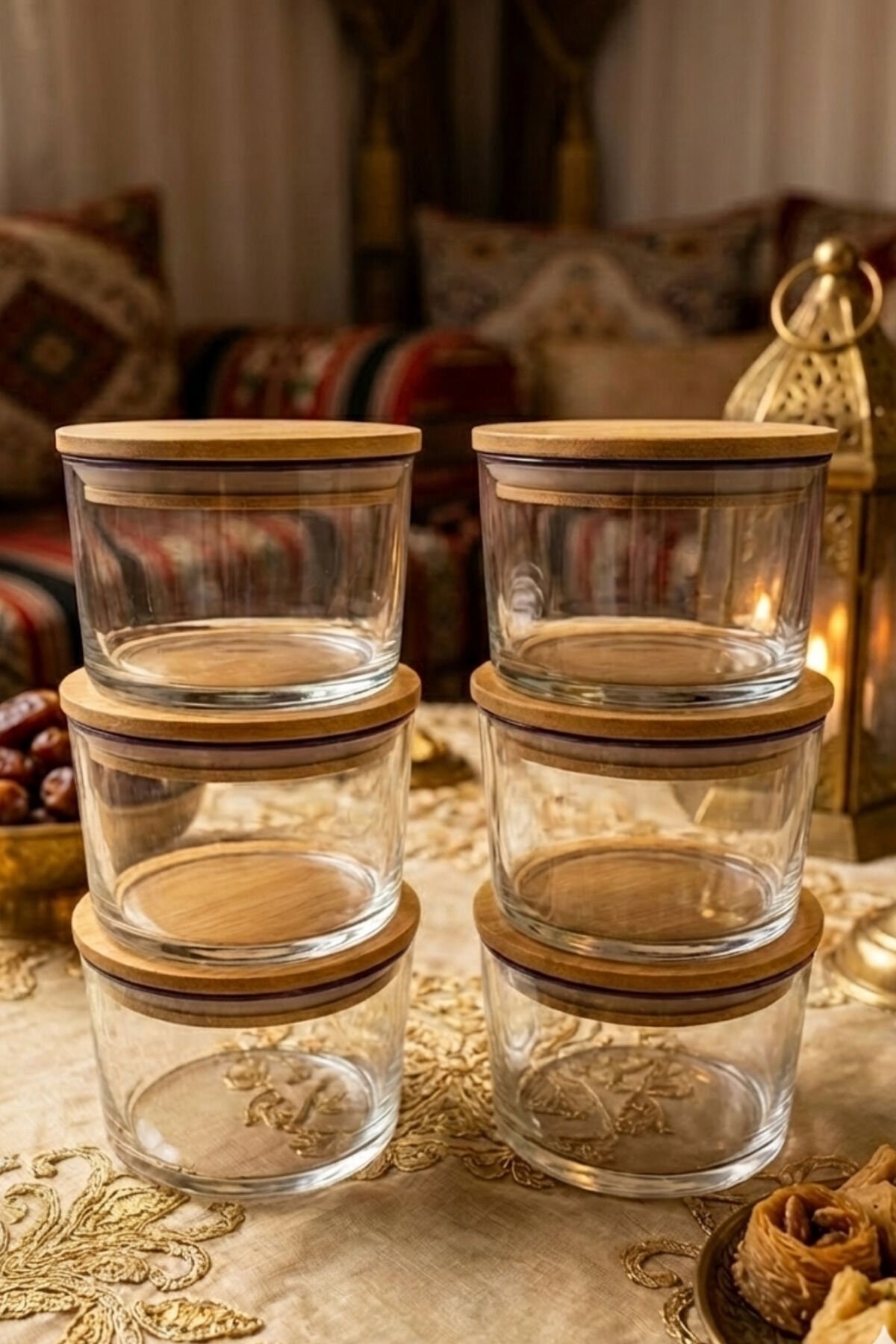 Vetro - 6'lı Bambu Kapaklı Cam Kahvaltılık Kase Mor Rim 220 cc