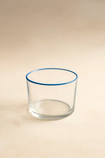 Vetro - 6'lı Bambu Kapaklı Cam Kahvaltılık Kase Mavi Rim 220 cc