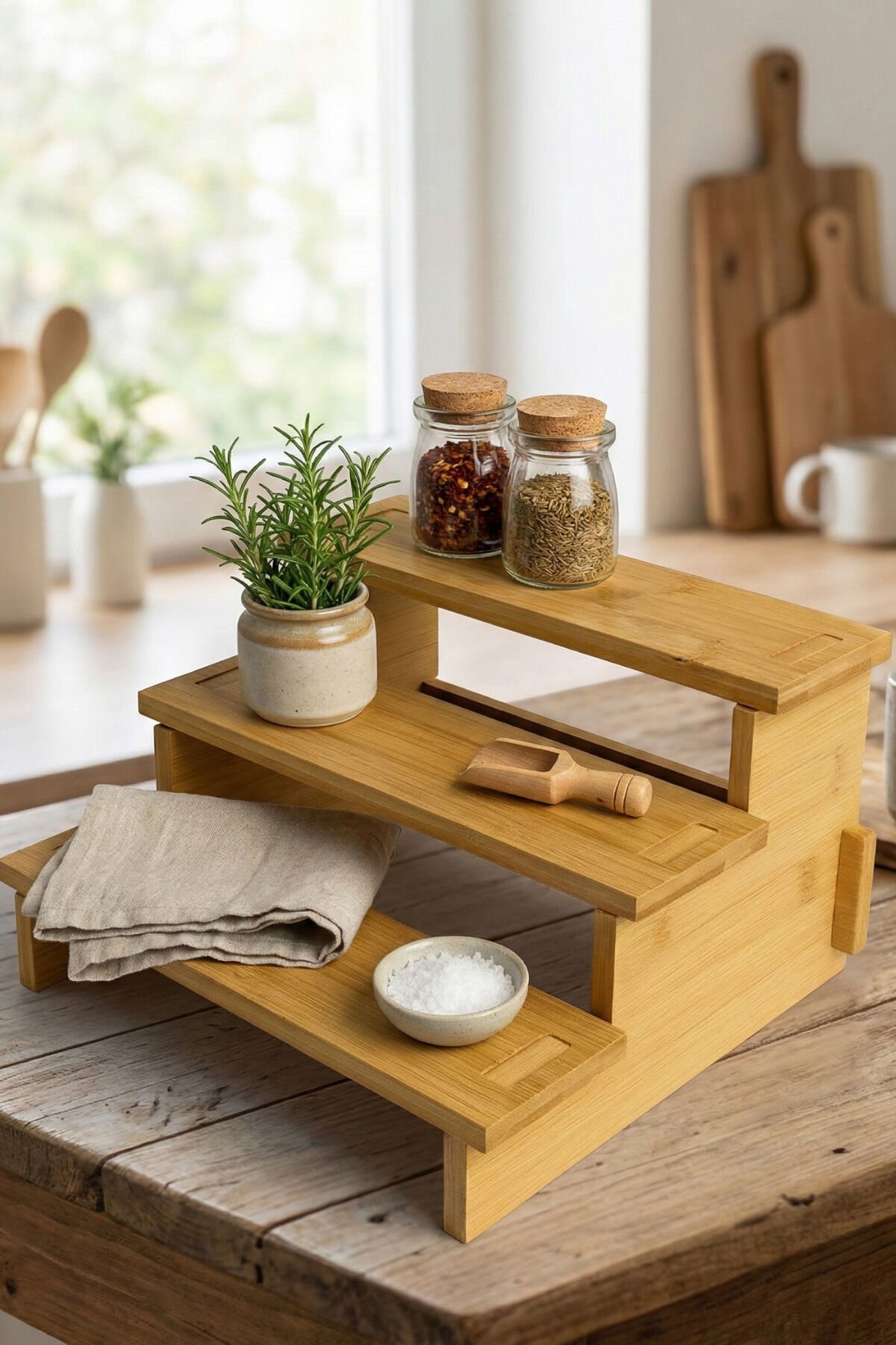 Tak - Çıkar Özellikli Ahşap Baharatlık Düzenleyici Organizer Stand Küçük