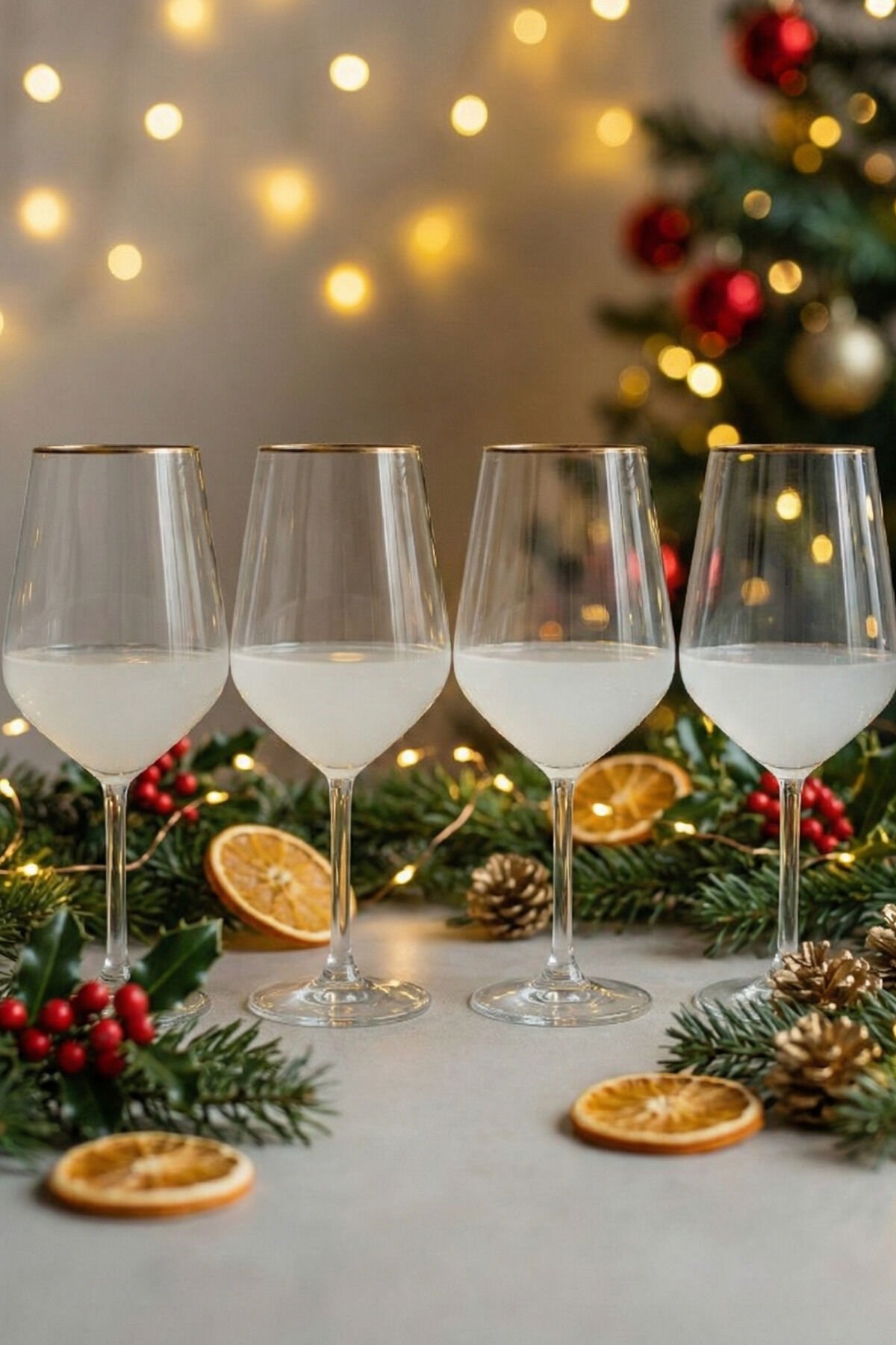 Flora - 4'lü Su Kadehi Seti 490 cc Gold Rim