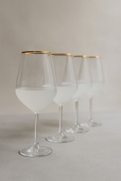 Flora - 4'lü Su Kadehi Seti 490 cc Gold Rim