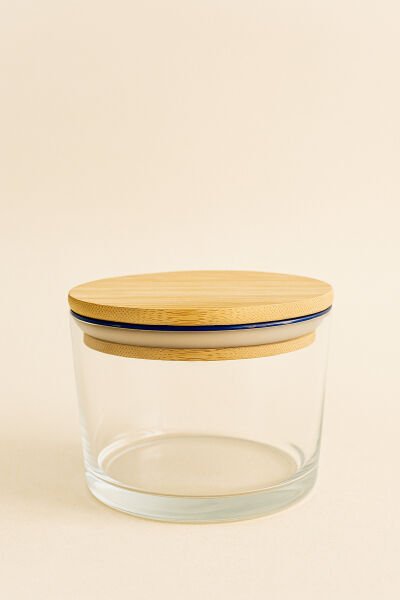 Vetro - 6'lı Bambu Kapaklı Cam Kahvaltılık Kase Lacivert Rim 220 cc