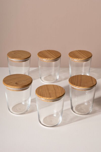 Motto - 6'lı Çam Ağacı Vakum Kapaklı Etiket Hediyeli Cam Saklama Kabı Baharatlık Seti 315 ml