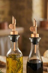 2'li Otomatik Paslanmaz Çelik Yağdanlık Ve Şişe Ucu Servis Aparatı Damlatmaz Tıpa Rose Gold