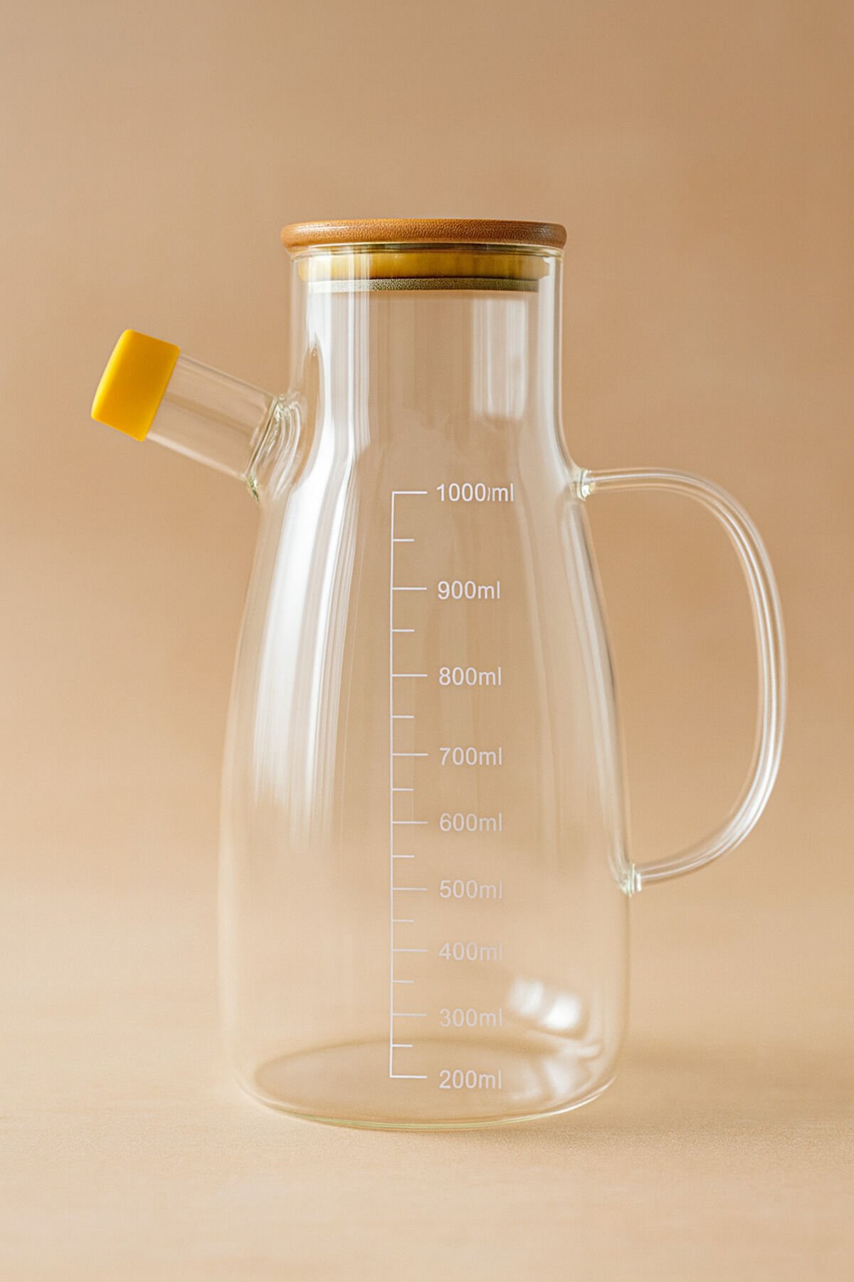 Borosilikat Bambu Kapaklı Cam Yağlık 1000 ml