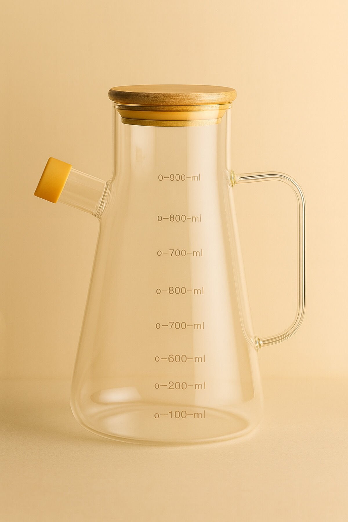 Borosilikat Bambu Kapaklı Cam Yağlık 900 ml