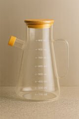 Borosilikat Bambu Kapaklı Cam Yağlık 900 ml