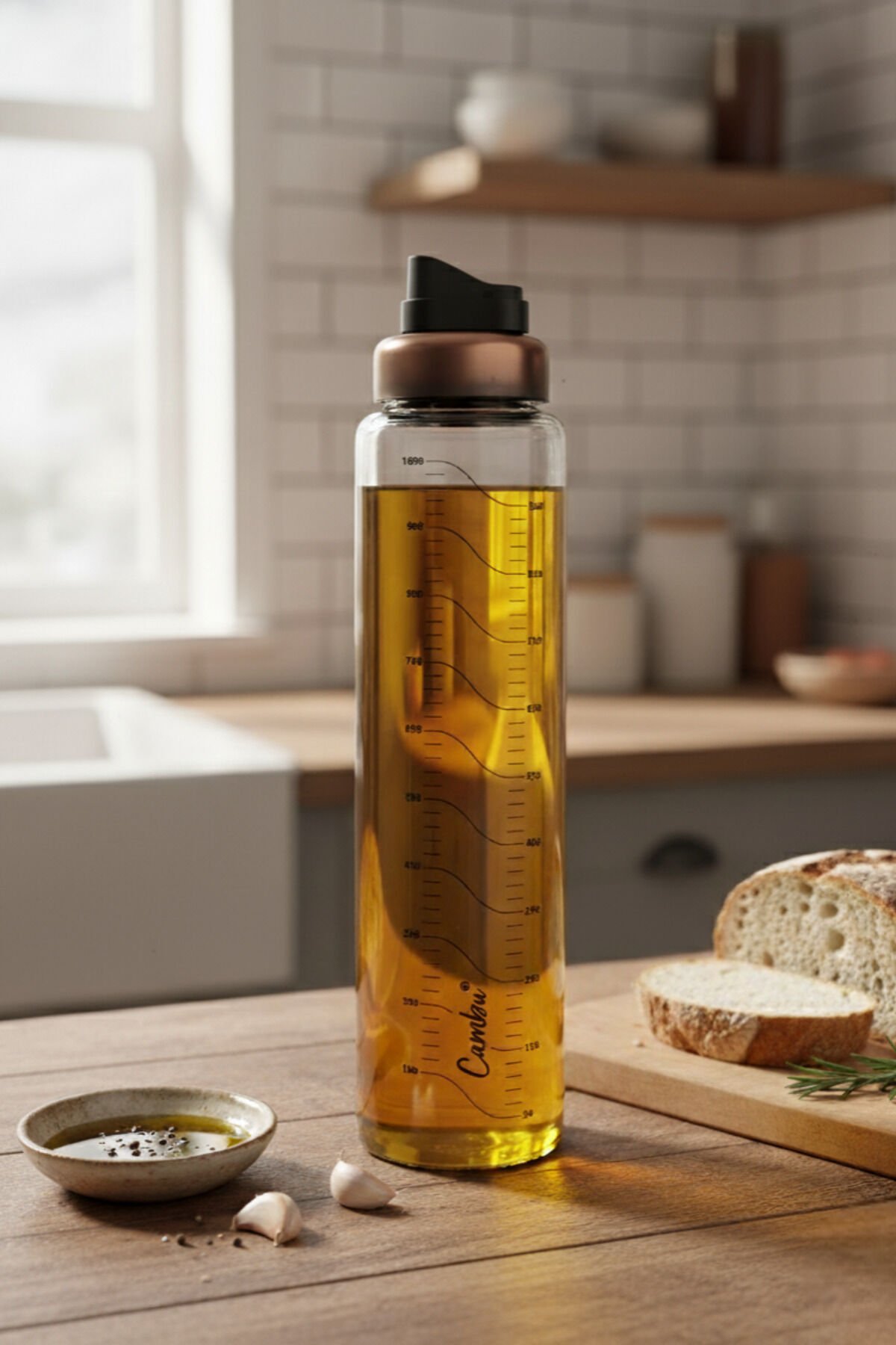 Cambu Tiktak Otomatik Sızdırmaz Kapaklı Cam Yağdanlık 1000 ml