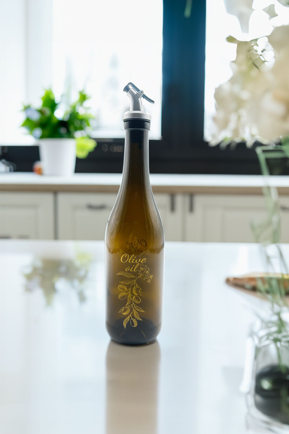 Amber Damlatmaz Kapaklı Zeytinyağı Şişesi Yağdanlık Füme 750 cc