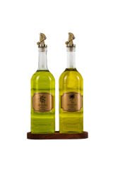 Moss 2'li Ahşap Stantlı Damlatmaz Zeytinyağı Sıvıyağ Şişesi Cam Yağdanlık Seti 1000 Ml