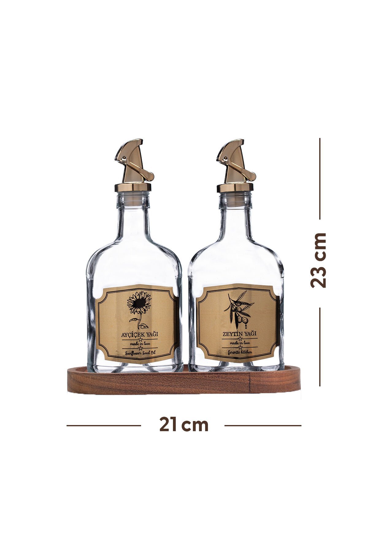 Moss 2'li Ahşap Stantlı Damlatmaz Zeytinyağı Sıvıyağ Şişesi Cam Yağdanlık Seti 500 ml