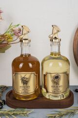 Moss 2'li Ahşap Stantlı Damlatmaz Zeytinyağı Sıvıyağ Şişesi Cam Yağdanlık Seti 500 ml