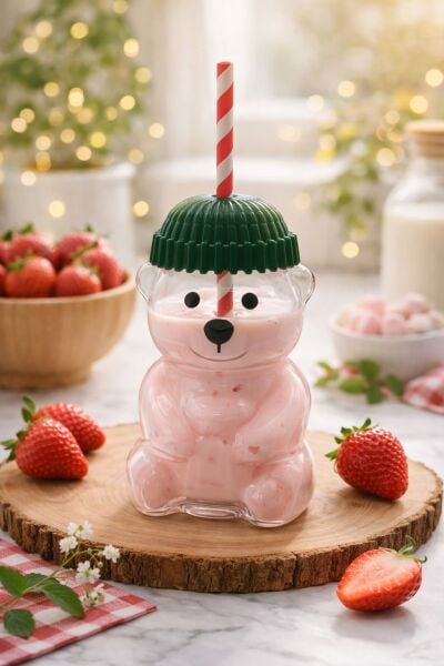 Barista Cam Soğuk İçecek Bardağı Sevimli Ayıcıklı Bearista Bardak 550 ml