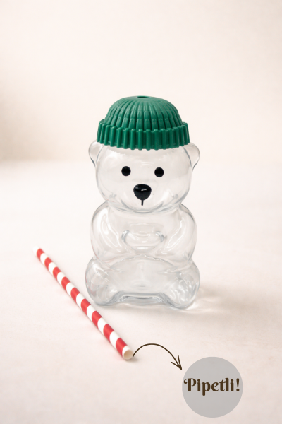 2'li Barista Cam Soğuk İçecek Bardağı Sevimli Ayıcıklı Bardak 550 ml