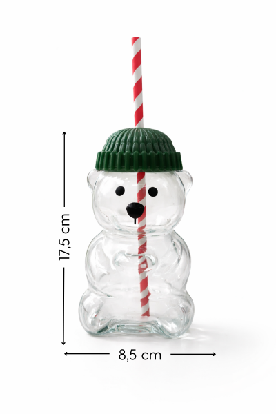 2'li Barista Cam Soğuk İçecek Bardağı Sevimli Ayıcıklı Bardak 550 ml