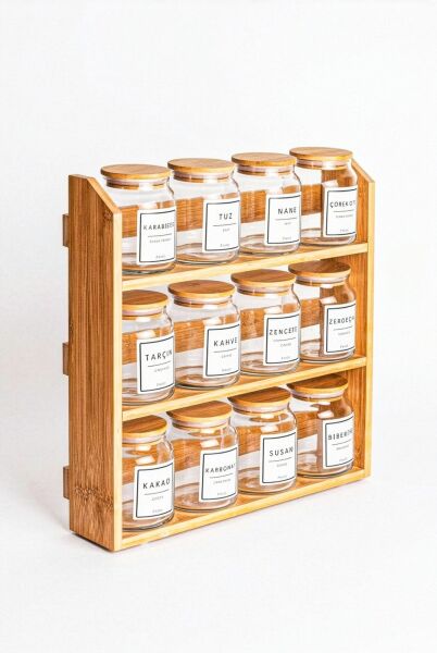 Prime - 3 Katlı 25 Parça Saklama Kabı Organizer Bambu Standlı Baharatlık Seti