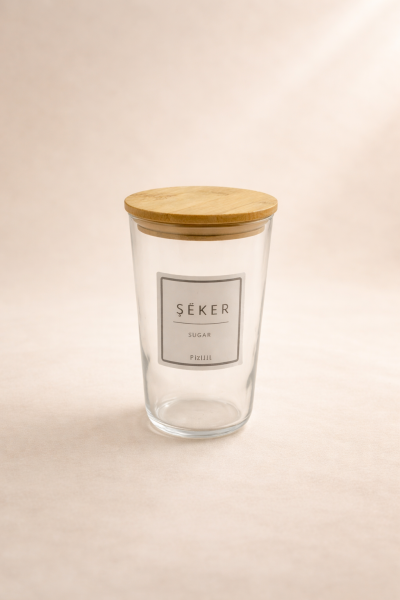 Motto Plus - 6'lı Bambu Vakum Kapaklı Etiketli Cam Saklama Kabı Baharatlık Seti 400 ml