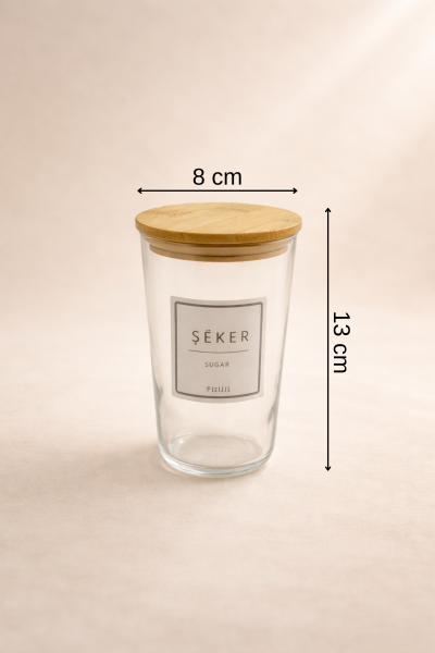 Motto Plus - 6'lı Bambu Vakum Kapaklı Etiketli Cam Saklama Kabı Baharatlık Seti 400 ml