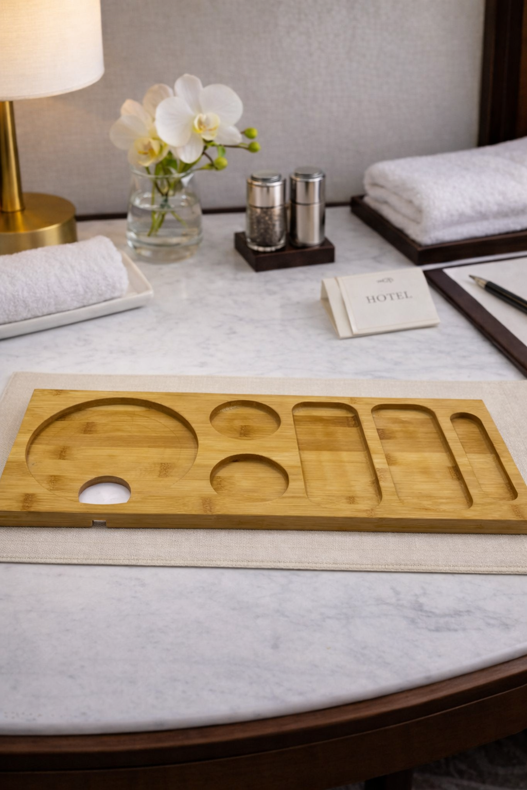 Pera - Bambu Tezgah Üstü Sunumluk Kahve Köşesi Organizer Stand Büyük 49 cm