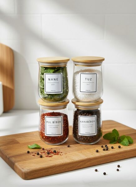 Aqua - Naturale 4'lü Bambu Kapaklı Baharatlık Seti 400 ml