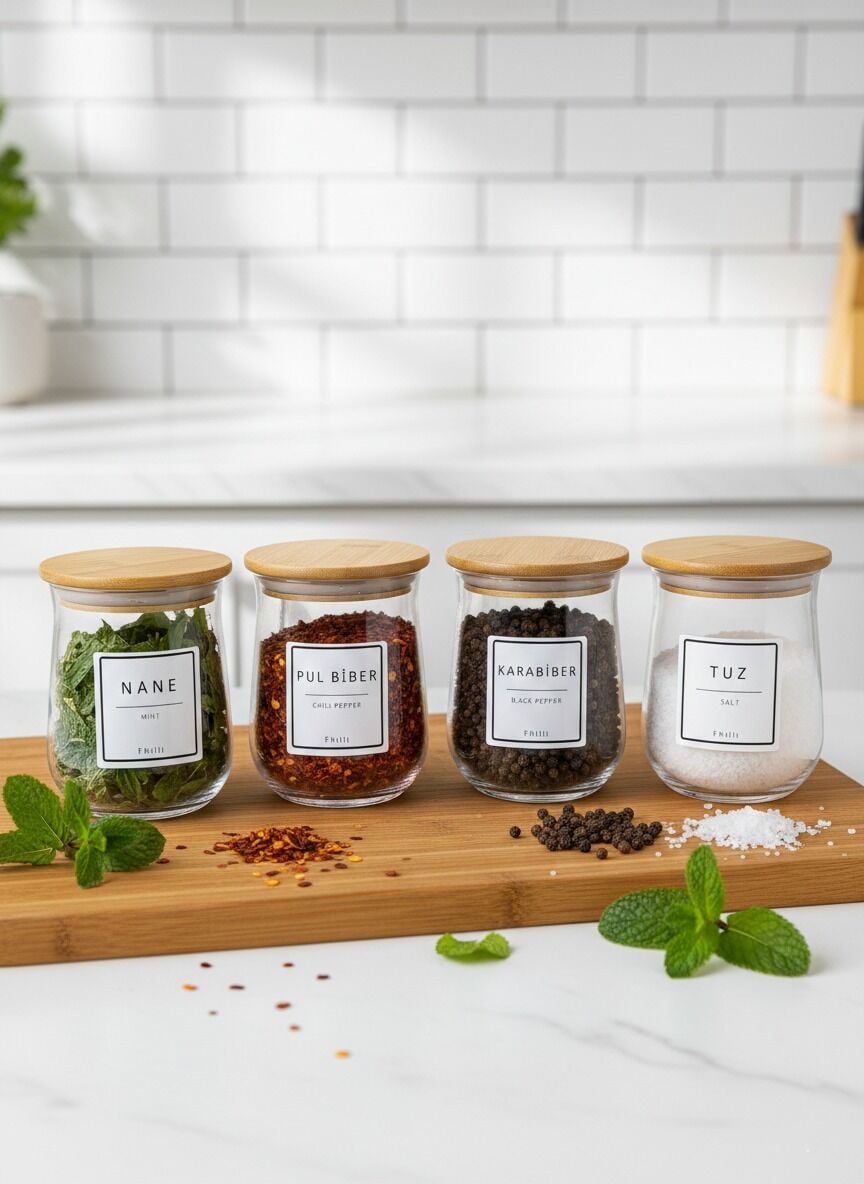 Aqua - Naturale 4'lü Bambu Kapaklı Baharatlık Seti 400 ml