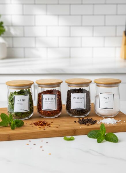 Aqua - Naturale 4'lü Bambu Kapaklı Baharatlık Seti 400 ml