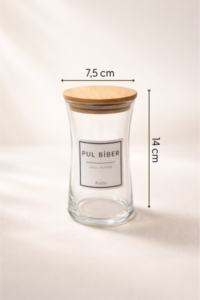 Mandel - 12'li Bambu Vakum Kapaklı Etiket Hediyeli Cam Saklama Kabı Baharatlık Seti 345 cc