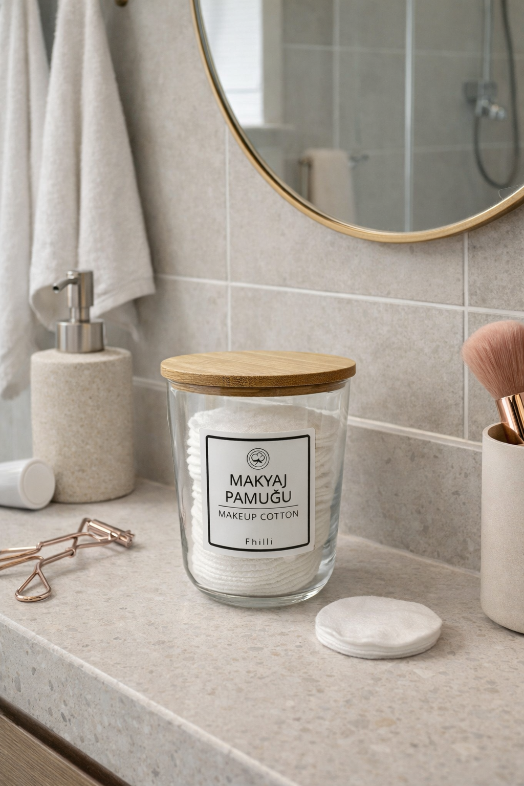 Marlin - 2'li Bambu Kapaklı Standlı Banyo Cam Kavanoz Seti Dekoratif Banyo Düzenleyici 315 cc