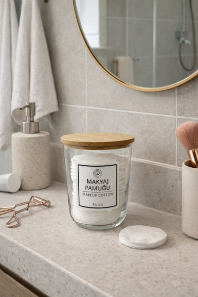 Marlin - 2'li Bambu Kapaklı Standlı Banyo Cam Kavanoz Seti Dekoratif Banyo Düzenleyici 315 cc