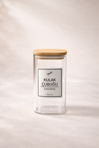 Lora - 4'lü Kare Bambu Kapaklı Dekoratif Banyo Düzenleyici Plastik Organizer Set