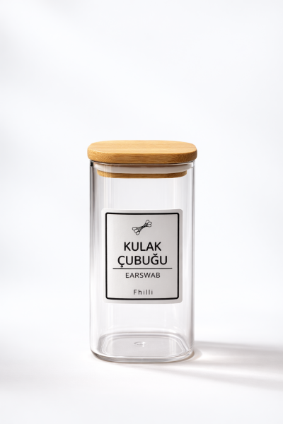 Lora - 4'lü Kare Bambu Kapaklı Dekoratif Banyo Düzenleyici Plastik Organizer Set