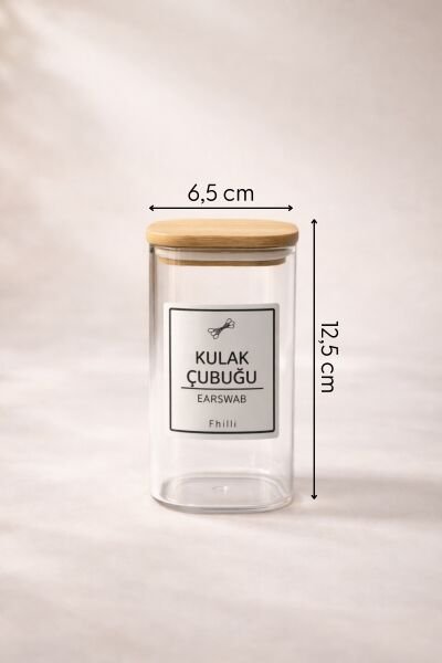 Lora - 4'lü Kare Bambu Kapaklı Dekoratif Banyo Düzenleyici Plastik Organizer Set