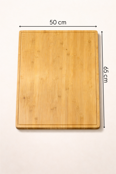 Major - Geniş Yüzeyli Doğal Bambu Kesme Tahtası Oluklu Et Sebze Doğrama Panosu Mega Boy 65 x 50 cm