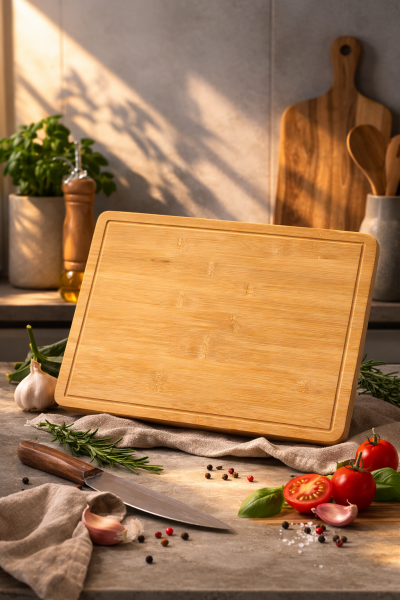 Major - Geniş Yüzeyli Doğal Bambu Kesme Tahtası Oluklu Et Sebze Doğrama Panosu Büyük Boy 50 x 38 cm