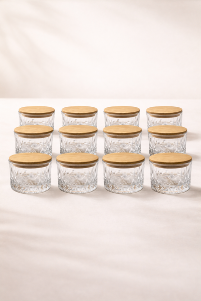 Queen - 12'li Bambu Vakum Kapaklı Cam Kahvaltılık Çerezlik 260 ml