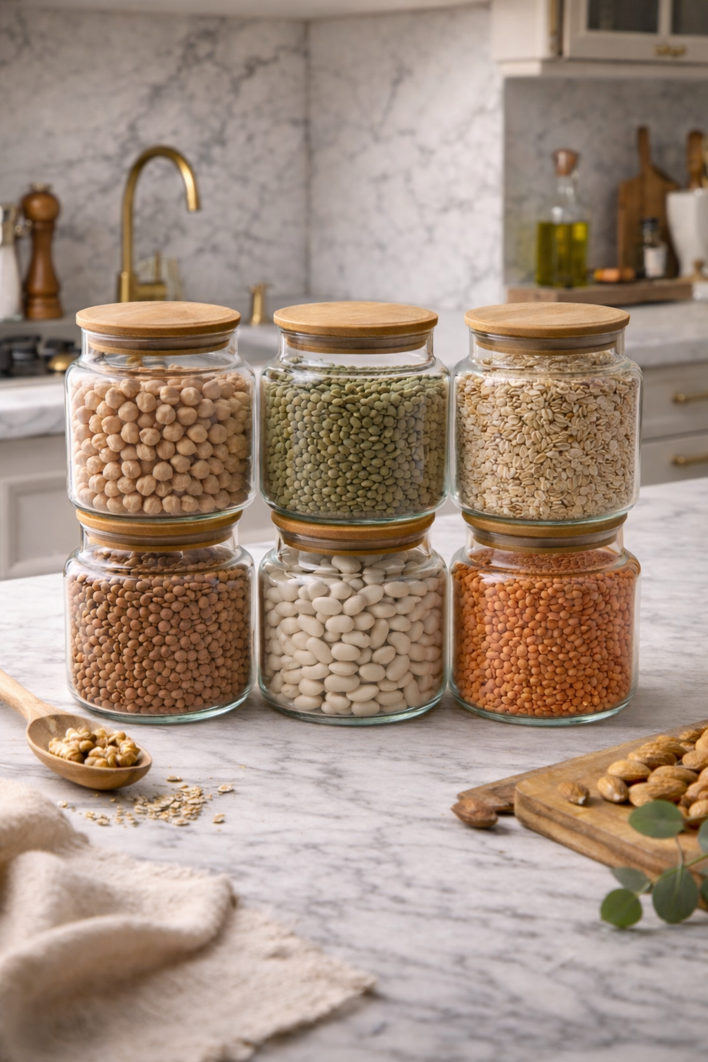 Fiona - 6'lı Vakumlu Bambu Kapaklı Küçük Boy 630 ml Kavanoz Takımı